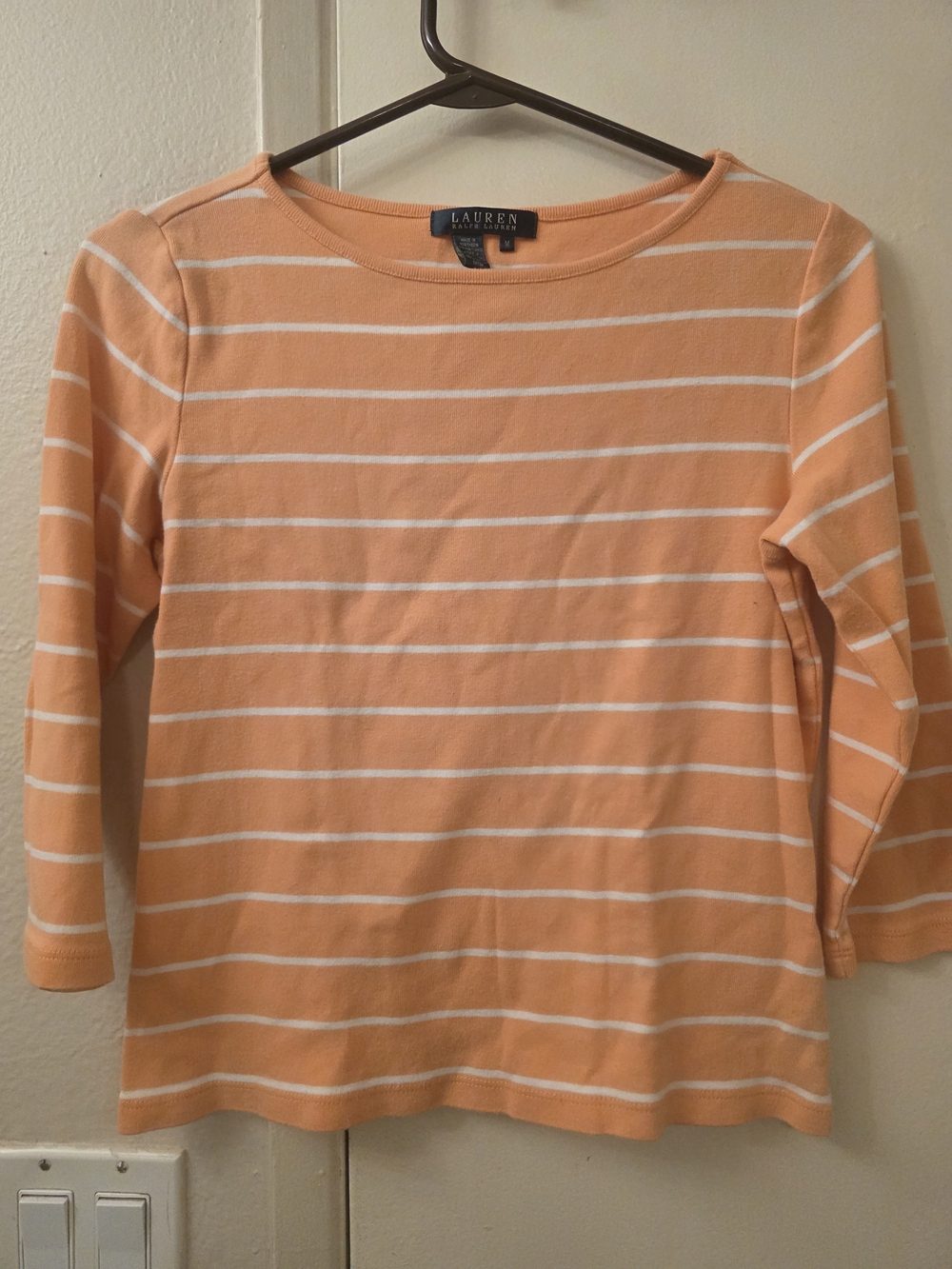 Lauren Ralph Lauren Peach and White Striped Long Sleeve Top